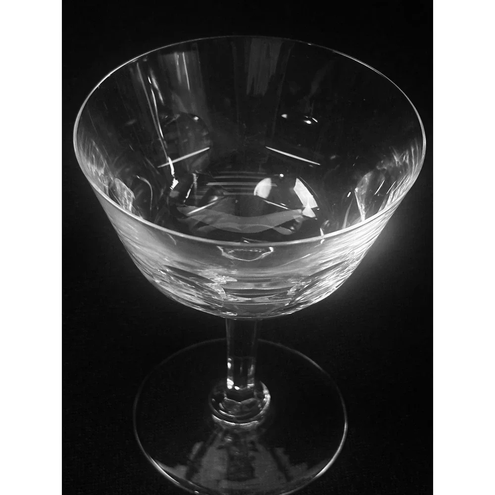 Orrefors Bernadotte Geometric Cut Crystal Champagne Sherbet Glasses Set of 4‎